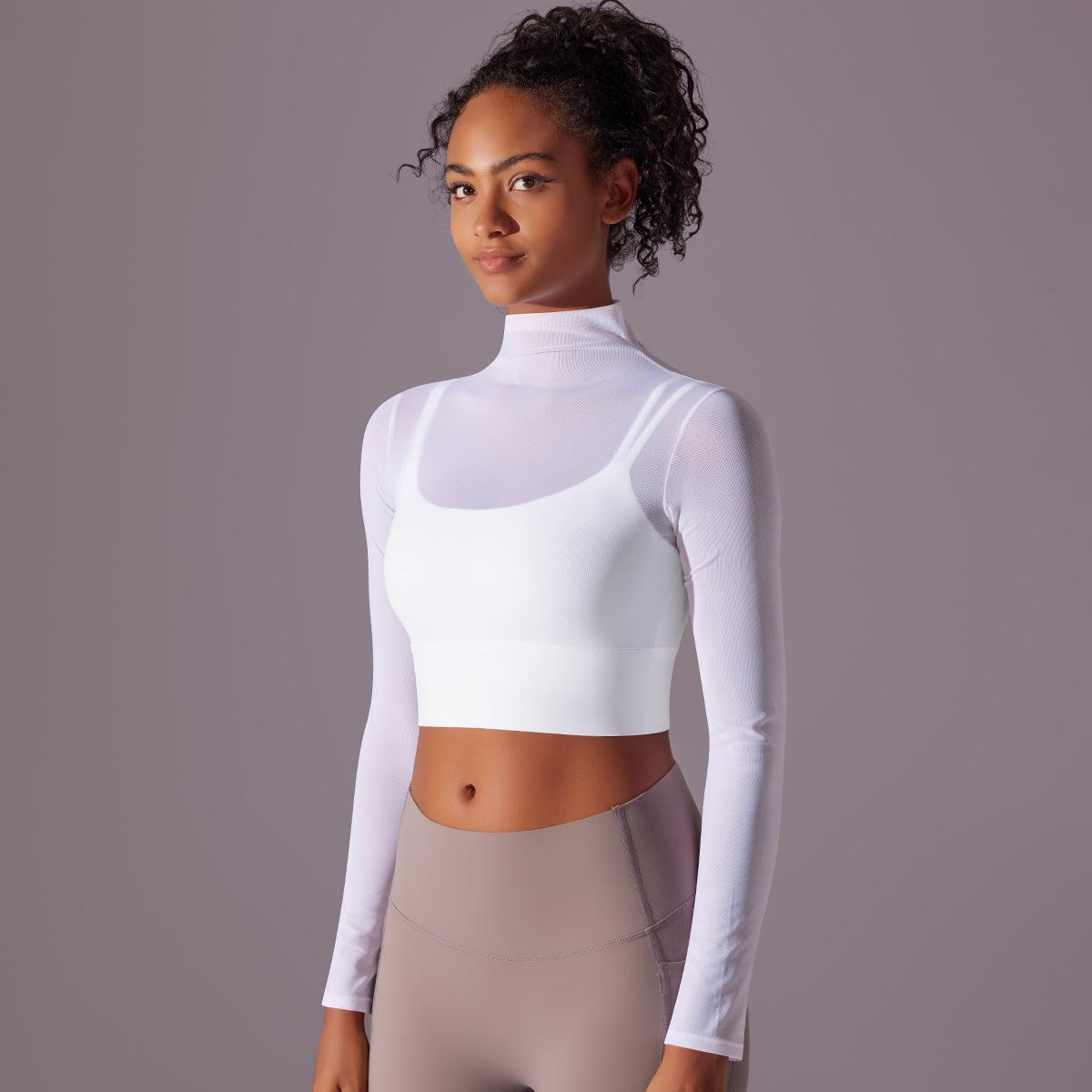 

Sexy Mesh Yoga Suit With Long Sleeves And Chest Pads, Running Speed Drying Sports Bra, One-piece Cup, Fitness Suit Top L чорний
