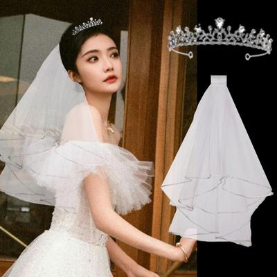 Wedding Party Supplies Bride Bridesmaid Headwear Crown Veil Two Piece Set Bachelorette Party Props Decoration