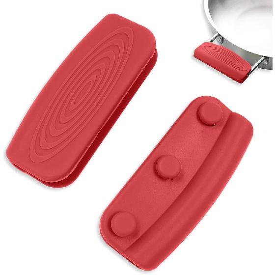 2Pcs Silicone Pot Handle Covers with Buttons, Heat Resistant Cast Iron Pot Assist Handle Covers, Non Slip Silicone Pot Holders, Reble Hot Pot Grip красный