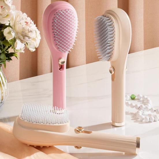 2 Pcs Retractable Self Cleaning Hair Brush Hair Detangler Brush With Ergonomic Handle