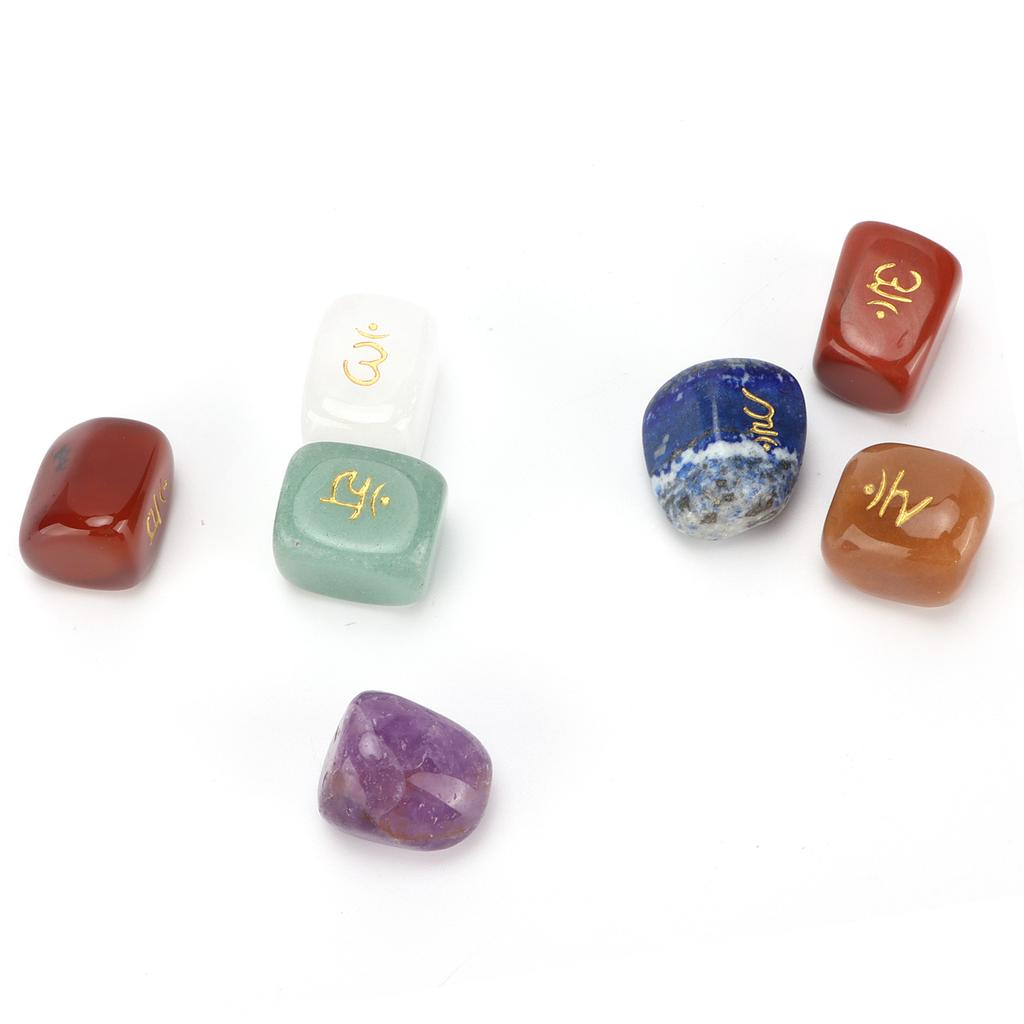 Crystal Rough Stone Natural Carving Seven Chakras Sanskrit Runes for Gifts Meditation