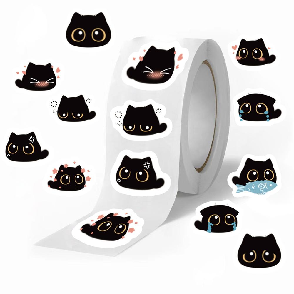 500 Pieces/roll Roll Sticker Tape Coal Ball Cat Expression Handbook Material Decorative Envelope Seal Sticker