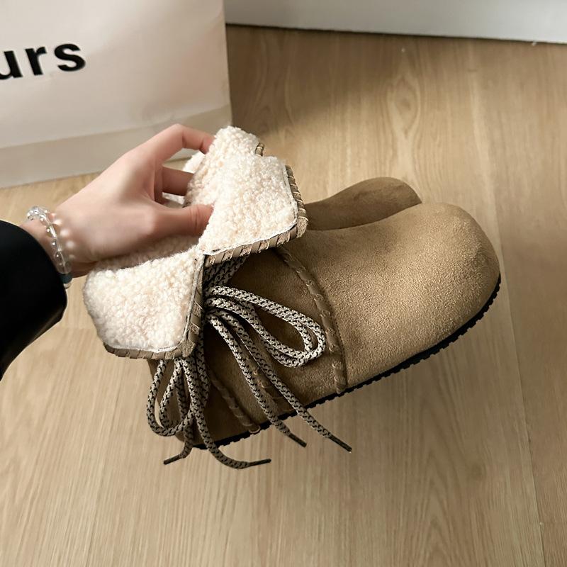 Soft leather version~ Height-increasing fluffy snow boots women's piled and thickened winter cotton shoes women's warm cotton boots