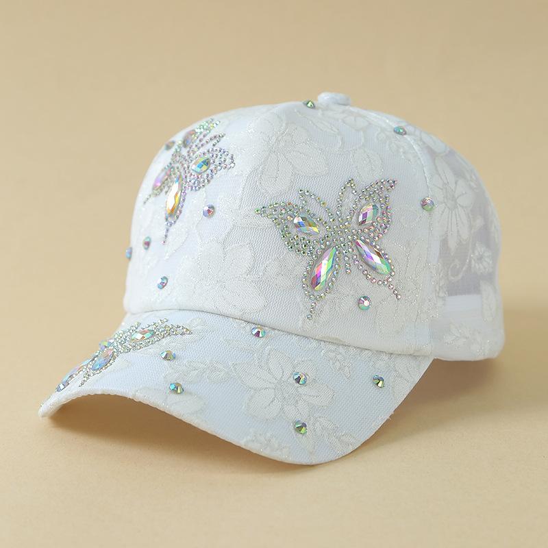 New point diamond butterfly cap, versatile color casual sunshade sunscreen cap, trendy baseball cap