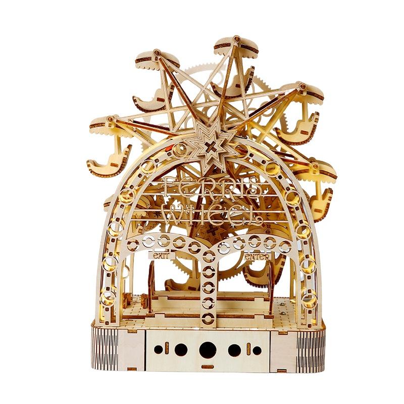 

3D деревянная головоломка Механическое колесо обозрения Музыкальная шкатулка Модель, Головоломка DIY Наборы для творчества 3D головоломки, проекты для хобби Строительные наборы Творческий подарок 28.5*20*14.5cm жёлтый