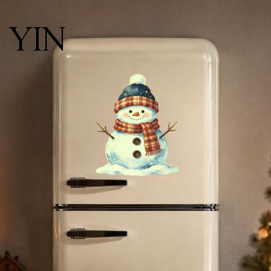 Non Residue Wall Stickers for Appliances Glow in The Dark Snowman Christmas Decor, Removable PVC Winter Scratch Cover Home Decals, Self Adhesive