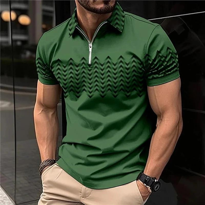 Men's Summer Short Sleeved Casual Contrasting Polo Zipper Lapel Polo Shirt Short Sleeved Fashion Casual Clothing