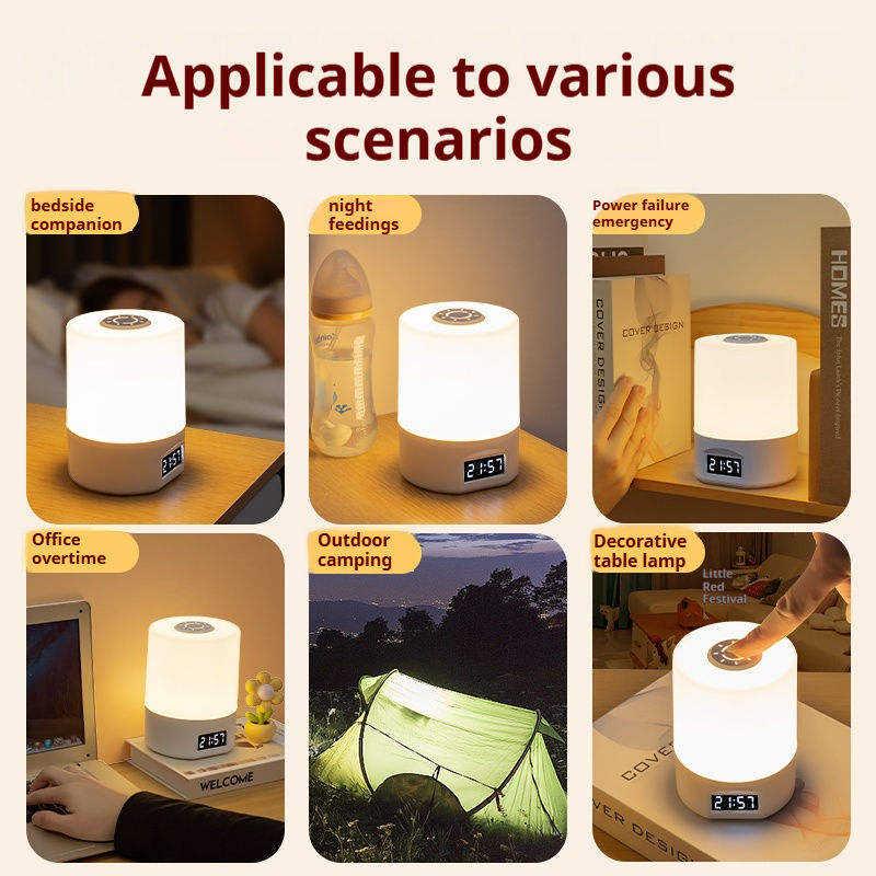 Factory  Price Rechargeable Smart Night Light With 3 Colors Eye-friendly Touch LED Clock Bedside Lamp Ambient Light