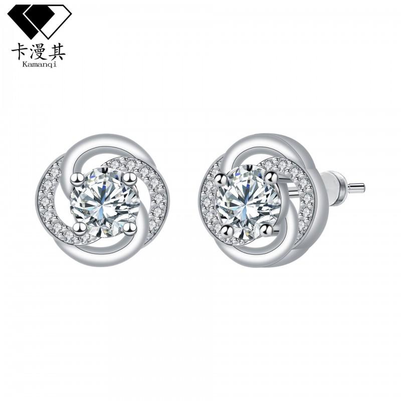 Elegant Geometric Hoop Earrings Women Sterling Post With Crystal Inlay Lightweight Fashion Jewelry Silver