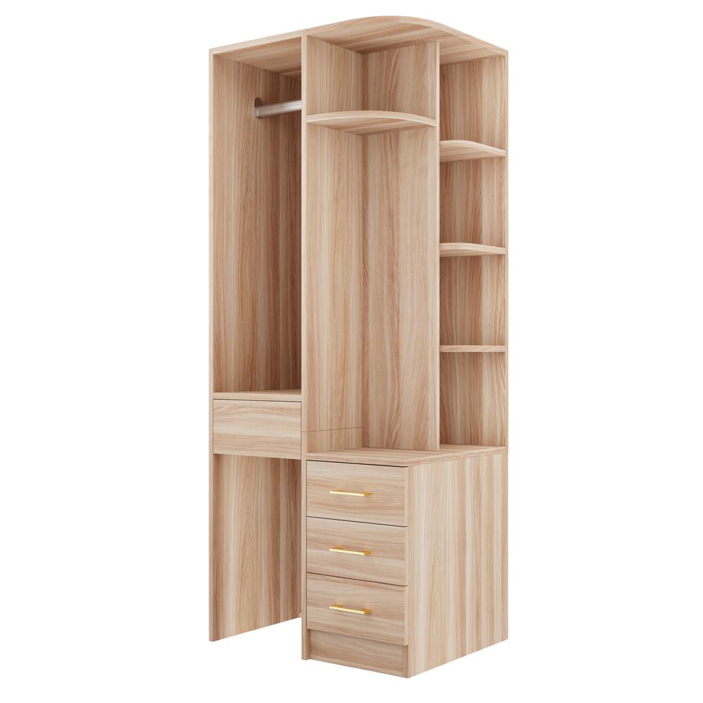 Kleiderschrank 70 × 55 × 175 cm, Mehrere Fachböden, Großer Kleiderstangenbereich, Holzfarbe