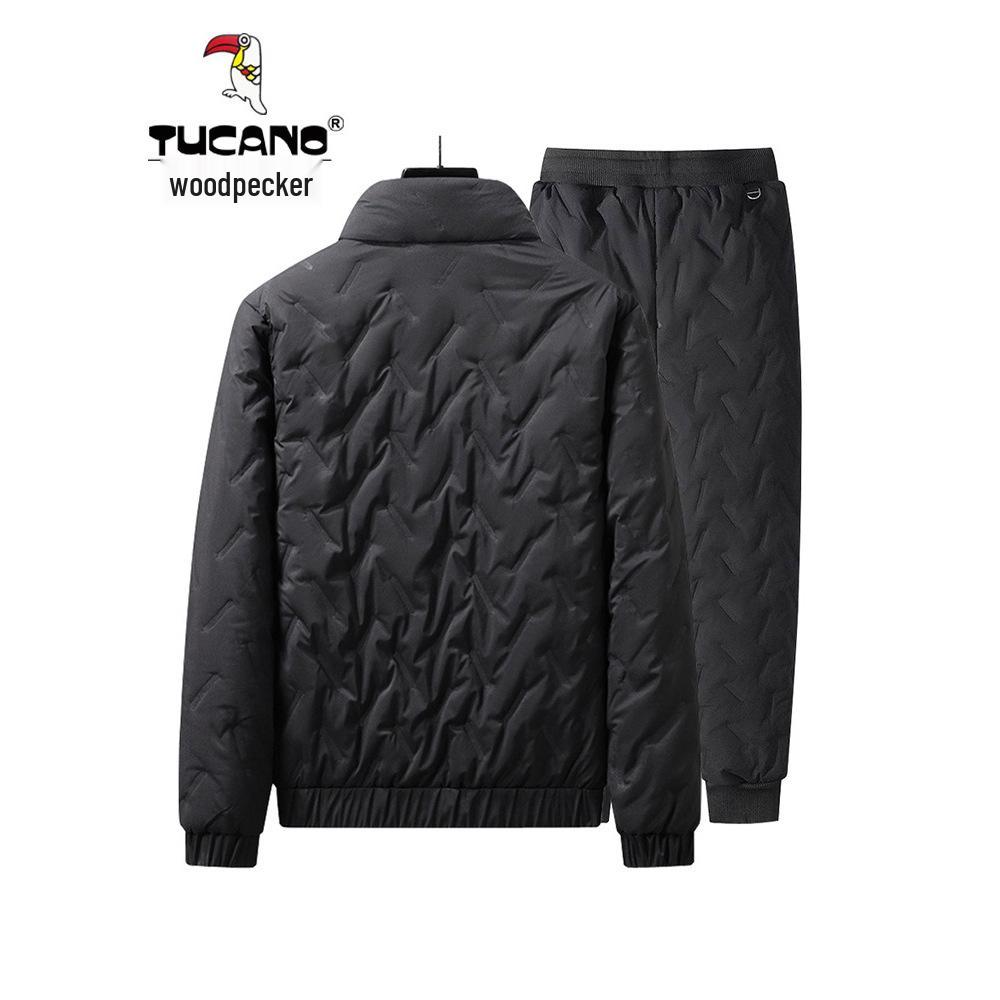 Woodpecker Men's Thickened Lamb Wool Suit: Autumn/Winter Plus Velvet Warm Jacket & Casual Long Pants