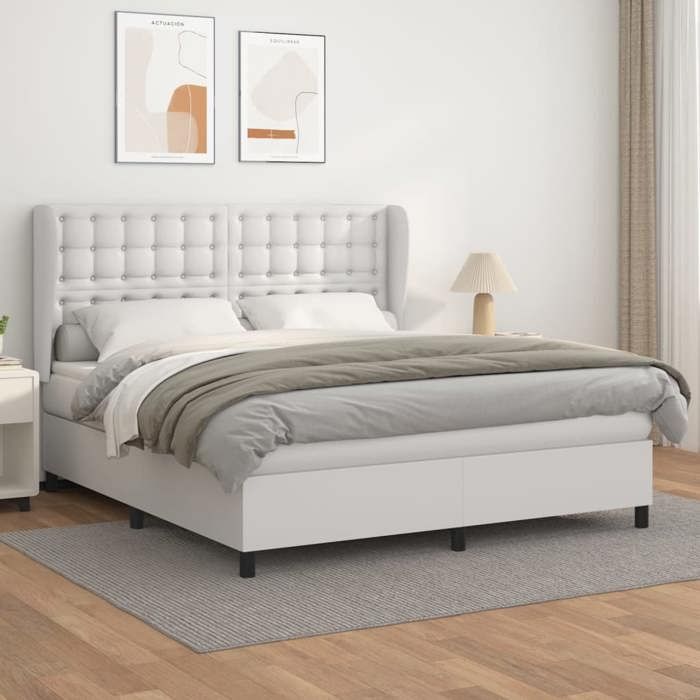 Maison Exclusive - Sommier à lattes de lit avec matelas Blanc 180x200cm Similicuir