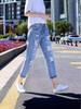 Women's 2024 Blue Ripped High Waist Straight Leg Jeans