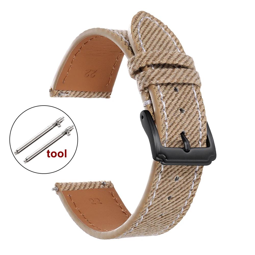 Vintage Denim Watch Strap Handmade Stitching Cowhide WatchBand 18mm 20mm 22mm Men‘s Universal Smartwatch Wristband Quick Release