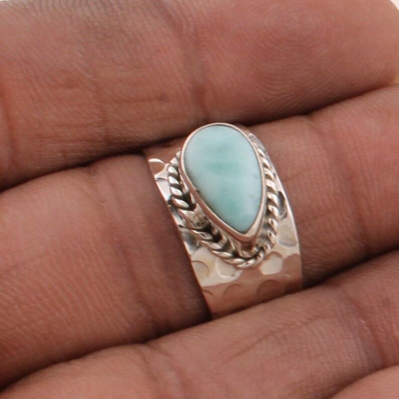 925 Sterling Silver Larimar Gemstone Ring Solid Stone Fashion Statement Ring for Womens Gift idea Gemstone Jewelry 6.1 Gms Approx