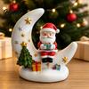Glowing Desktop Decorations Christmas Moon Night Light with Santa Claus, Resin Decoration Warm LED Home Decor Glow, Holiday Tabletop Ornament for Desk