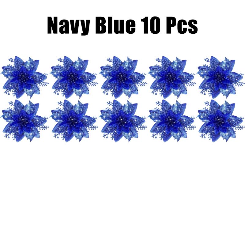 10/30/50PCS Glitter Christmas Flowers Fake Flower Tree Decorations 2026 Home Tree Pendant Ornaments Navidad New Year Gift