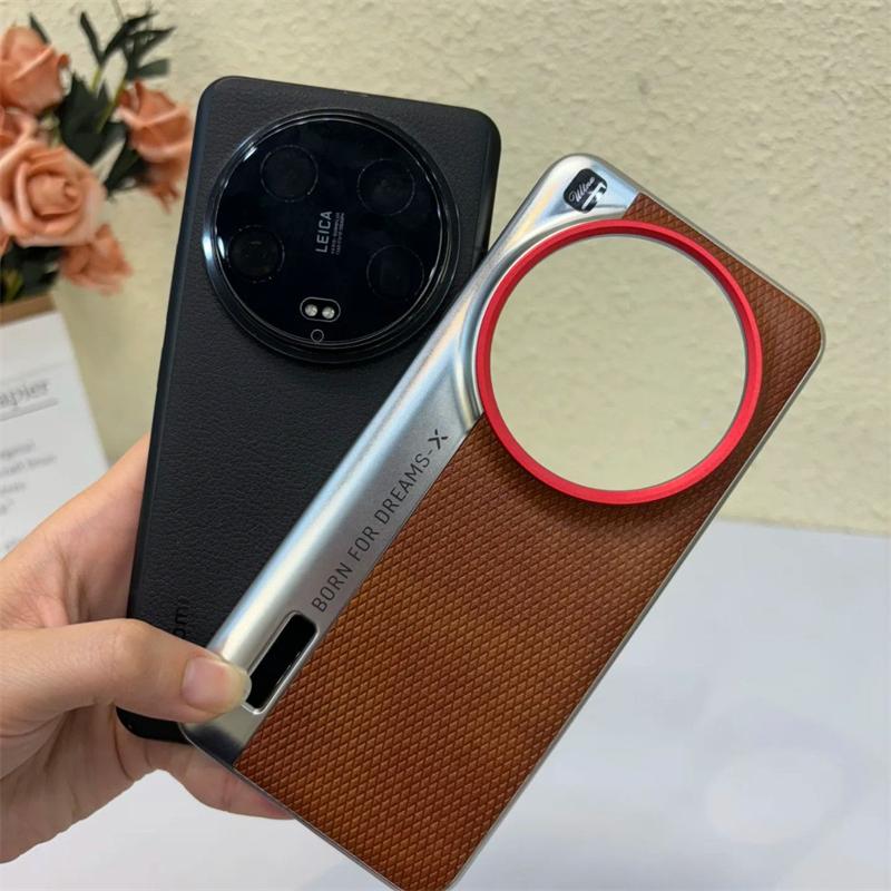 Case For Xiaomi 15 14 13 Ultra Camera Simple Lens Large Hole Leather Texture Cover For Xiaomi 14 13 12S Ultra Shockproof Bumper