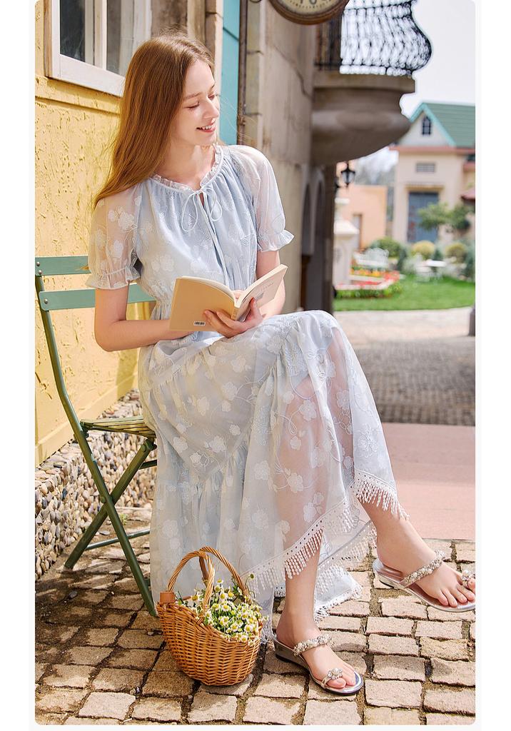 Embroidered Dress with Tassel Design