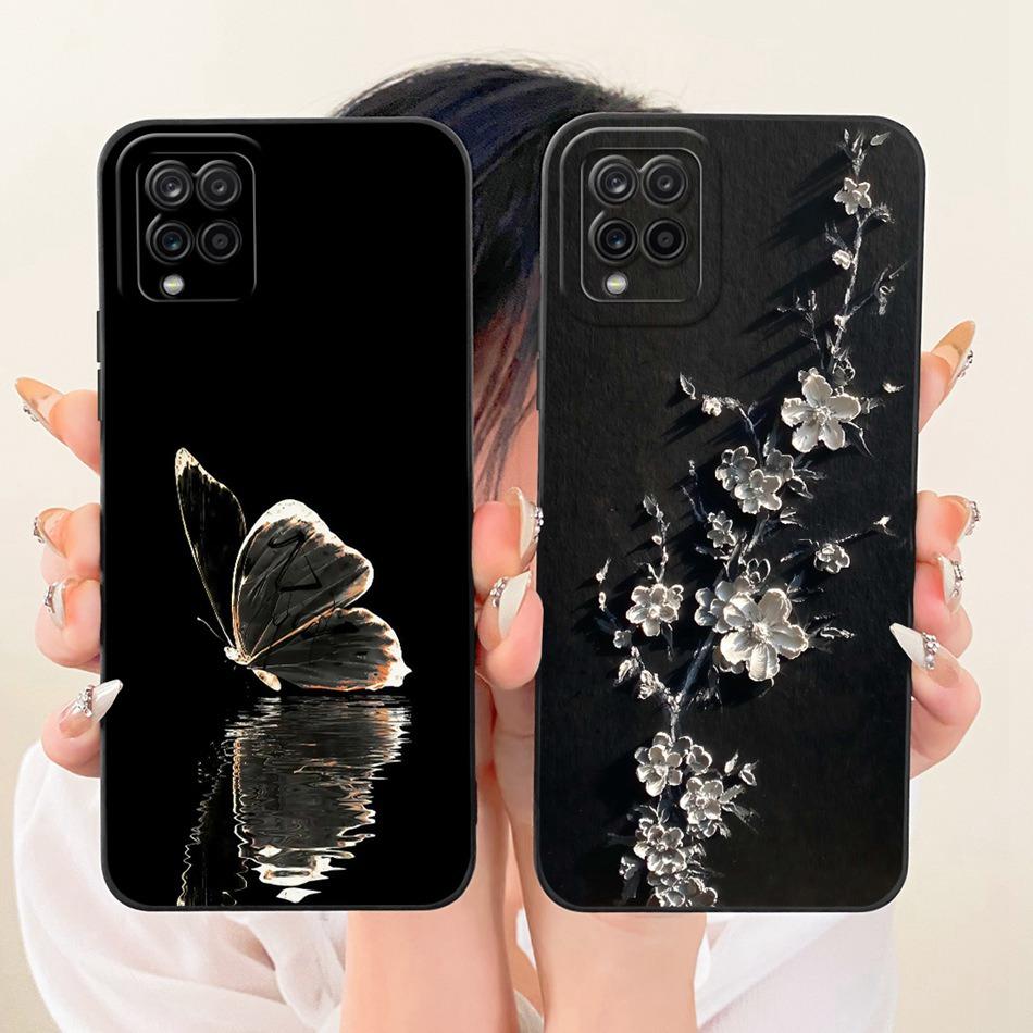 For Samsung Galaxy A12 M12 SM-A125F A127F Cute Cat Flower Butterfly Cartoon Phone Case Shockproof Soft Silicone Cases