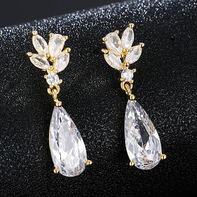 Charm White /Rose /Yellow Gold Color Drop Water Long Earrings Clear Crystal Nail Drop Earings Women Dazzling Wedding Gift Ae331