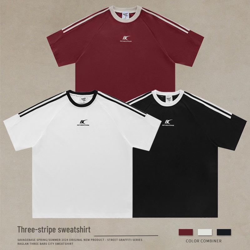 

Футболка реглан с коротким рукавом в стиле Y2K колор-блок - Ретро колледжский стиль, Чистый хлопок, Летняя одежда унисекс XXL красный