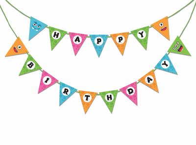 Inkdotpot Decorazioni per feste di compleanno, ghirlanda per feste di buon compleanno, striscione con gagliardetto e mostro per neonati