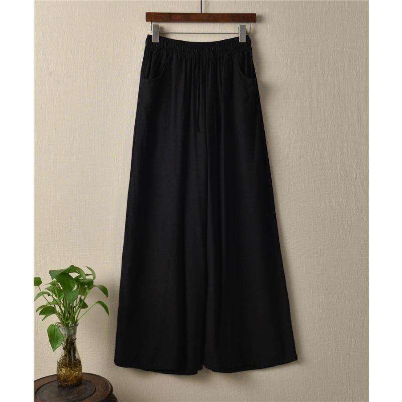 Cotton and Linen Lace-up Trousers Women's Retro Loose Women's Trousers Wide-leg Pants