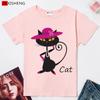 Jixisheng Fashion Women T Shirt Cartoon Kawaii Cat Printing Tshirts Brand Woman Clothing Tops Tees