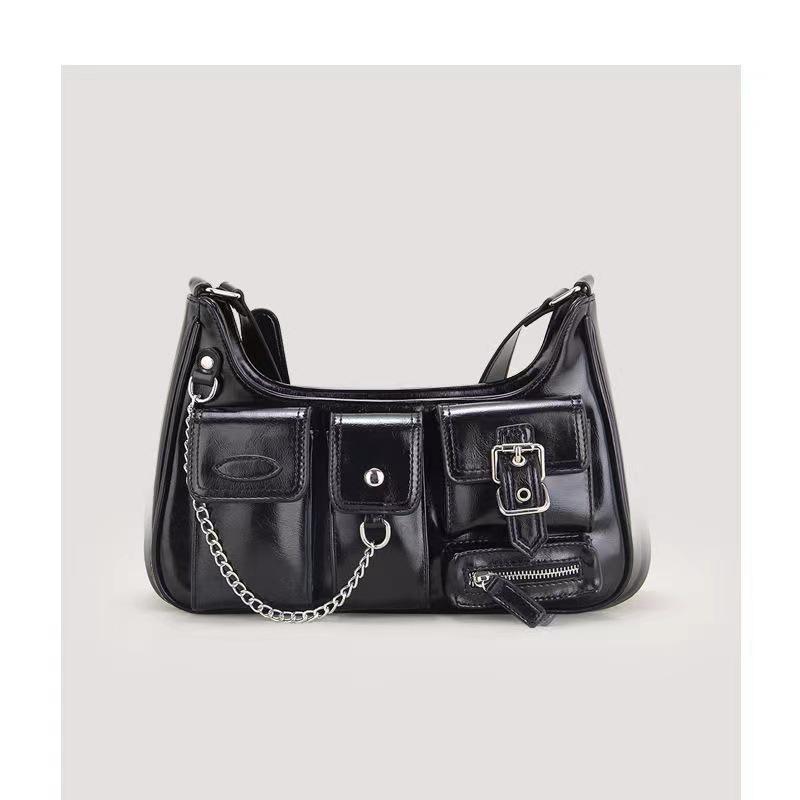 Niche Vintage Hong Kong-Style Patent Leather Motorcycle Shoulder Bag for Millennial Hot Girls