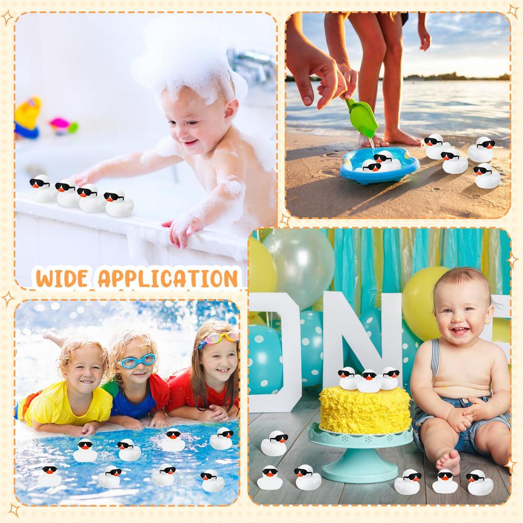 61224Pcs Mini Rubber Ducks White With Sunglasses Sets Duck Toys Squeaky Rubber Ducks Cute Duckies For Birthday Party Favor