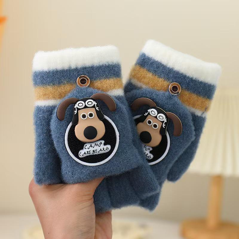 Children's Flip-Top Fleece Gloves: Warm, Thick, Half-Finger Design for Autumn/Winter