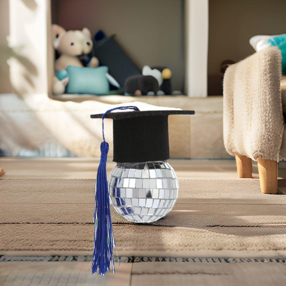 5pcs Sparkling Graduation Hat Disco Ball Glass Silver Mirror Ball  Graduation Season