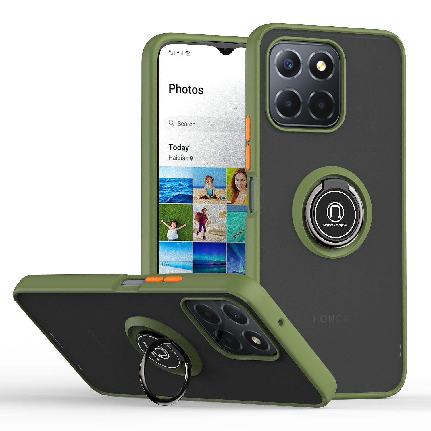

Hard PC Funda case Hot Armor Matte Case For HonorX8 Rotatable Bracket For Honor X8 5G 4G Ring Stand Shockproof Cover For Honor X8 4G зелений