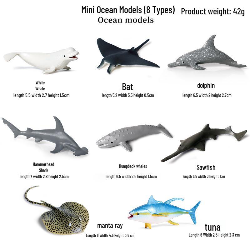 Ocean Animal Model Toy Set: Mini Heart, Beluga, Bat Ray, Hammerhead Shark, Devil Ray, Dolphin for Kids