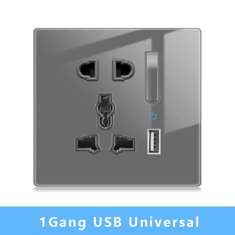 Nástěnný vypínačový panel LED indikátor UK EU FR Univerzální USB Elektrická zásuvka Klavírní klávesy Samoresetovací nástěnné vypínače TV Počítač