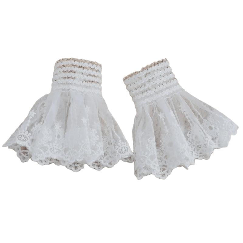 Ruffled Lace Faux Sleeves Girl Decorative Sleeves Elegant Detachable Wrist Cuffs