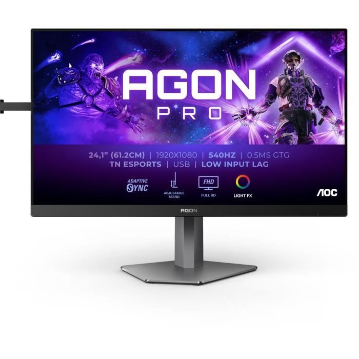 Écran PC - AOC - AG246FK - 24" FHD - Dalle TN - 540Hz - 0,5ms - Ajustable En Hauteur - 2 HDMI 1 DP - Adaptive Sync - Noir