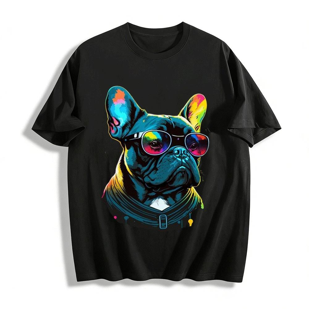 

Trendy Sunglasses French Bulldog Print Casual Unisex Tee Pure cotton T-shirt XXS