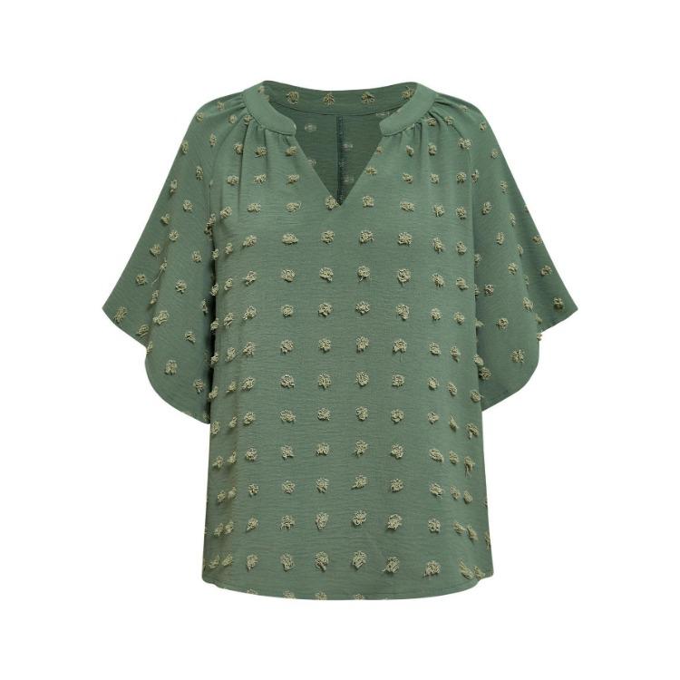 Women Casual Loose V-Neck Pullover Top Solid Color Blouse Half Sleeve Shirt Spring Summer S-XL