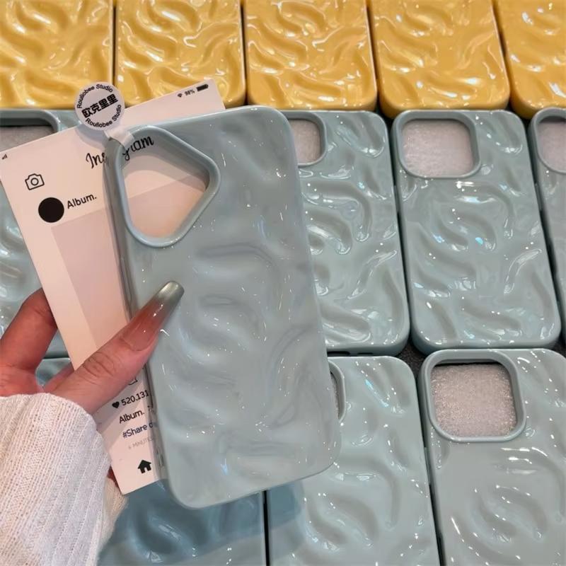 Fashion 3D Wrinkled Texture Phone Case For iPhone 17 Air 16 e 15 14 13 12 11 Pro Max Plus Mini SE Soft Silicone Candy Cover