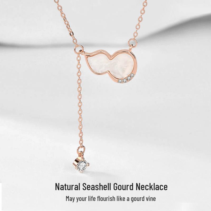 

Mother-of-Pearl Gourd Tassel Necklace: High-End 925 Sterling Silver Choker for Women – Light Luxury French Niche Chinese Jewelry 925 Silver