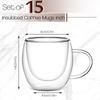 15 Pcs Double Walled Espresso Cups Insulated Clear Tea Cups with Handle Glass Coffee Mug