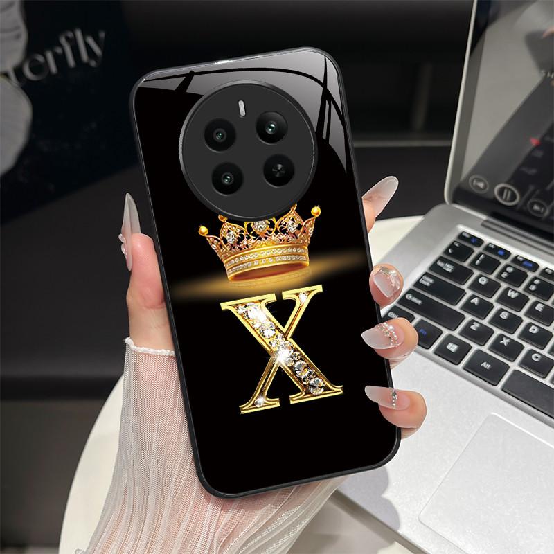 

For Realme 12 4G Case Fashion Letters Hard Tempered Glass Back Covers For Oppo Realme12 Realme 12 RMX3871 Shockproof Phone Shell realme 12 4G