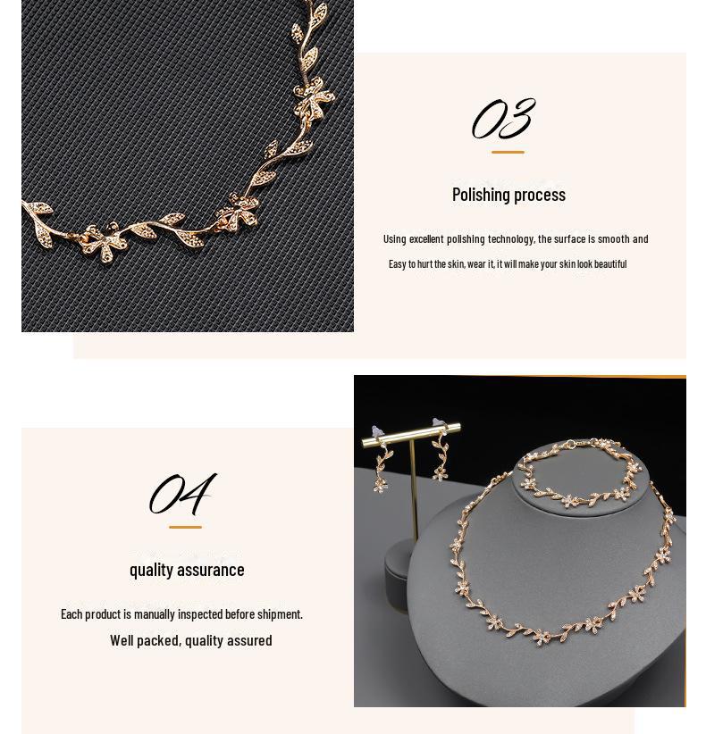 Cross-Border Light Luxury Jewelry: Diamond Leaf Necklace, Earrings & Bracelet Set (4-Piece Bridal Accessories)