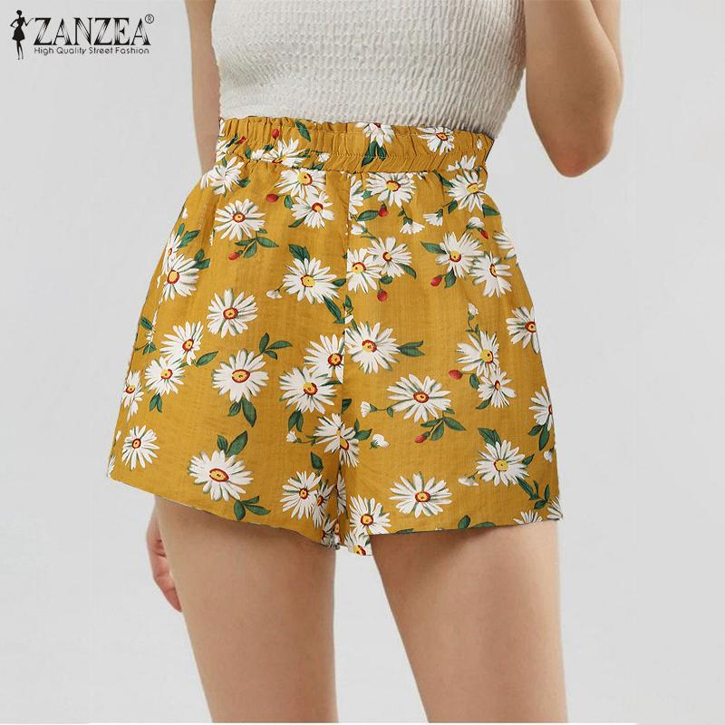 

ZANZEA Женские повседневные пляжные шорты с эластичной резинкой на талии, летние пляжные шорты с цветочным принтом