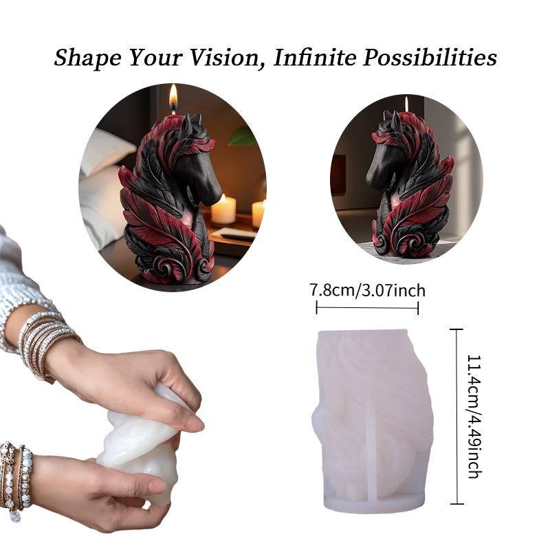 Mystical Red Feather Horse Head Silicone Mold with Exquisite Pegasus Feathers and Mane Details, 3D DIY Handmade Candle Mold