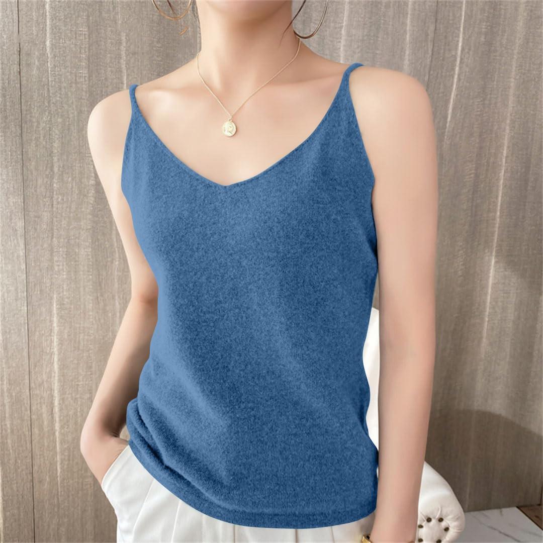 

Женские трикотажные топы с V-образным вырезом, повседневные блузки без рукавов, однотонные базовые майки XXL синий