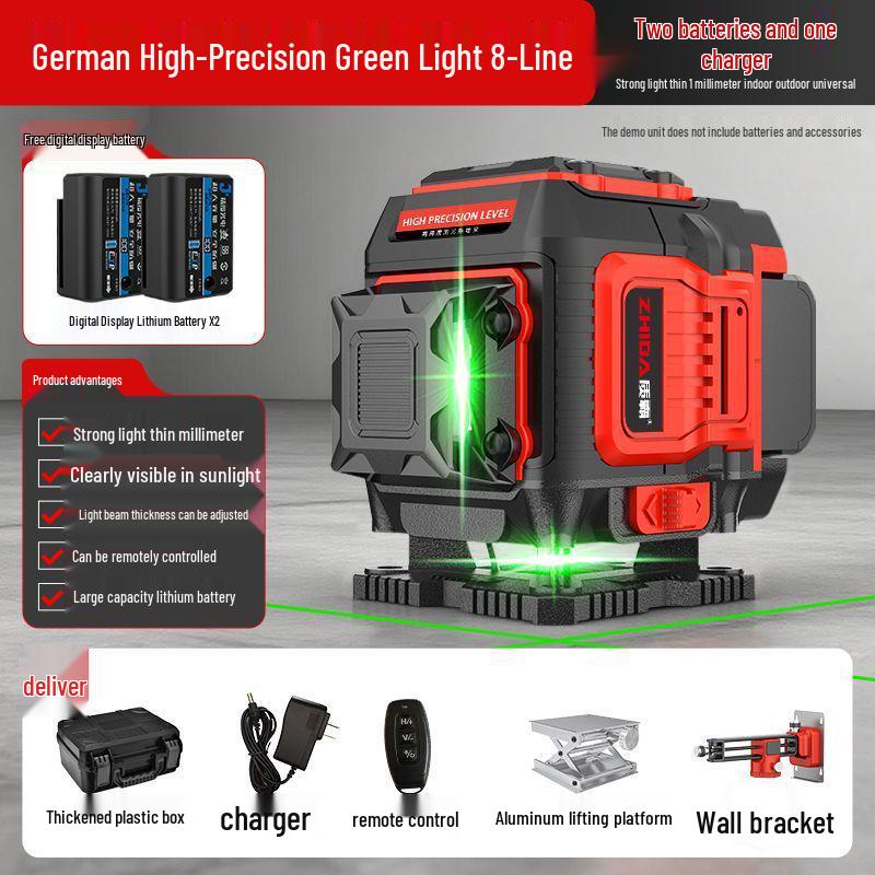 High-Precision 12-Line Green Laser Level with Automatic Self-Leveling for Outdoor Use