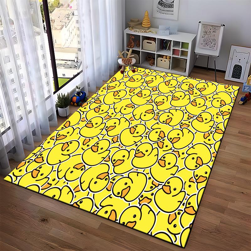 Cartoon Dense Little Yellow Duck Print Flannel Non-Slip Rug for Room and Living Room Decor